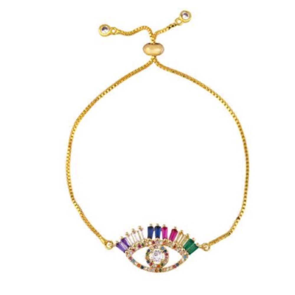Last 1!✨ Dainty Rainbow Evil Eye Slider Bracelet - Picture 3 of 4